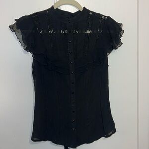 Bebe button down ruffle blouse